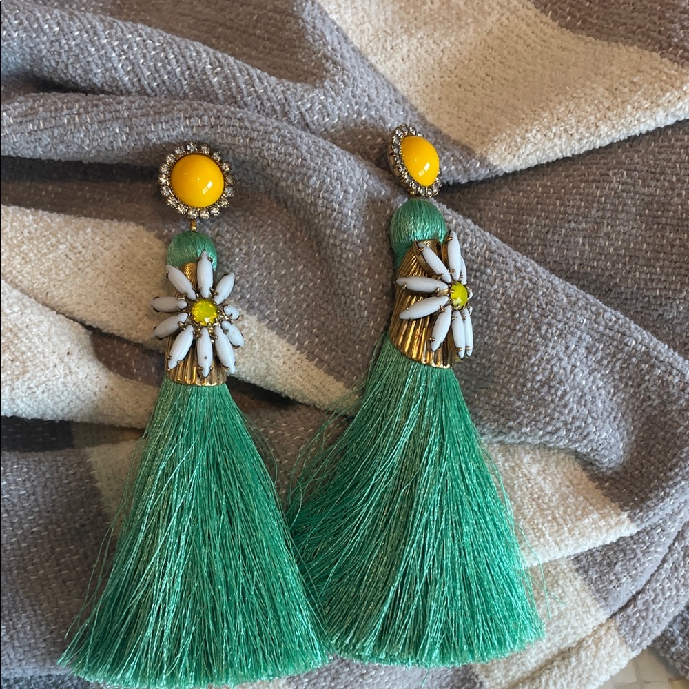 Castle Cliff Green and Yellow Tassel Earrings (bw)